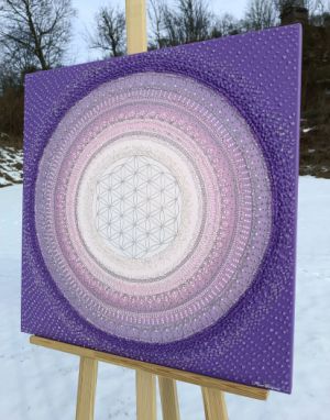 ... BORŮVKOVĚ FIALOVÁ MANDALA ... - original, plátno 60x60cm, akryl s diamantovými křišťály