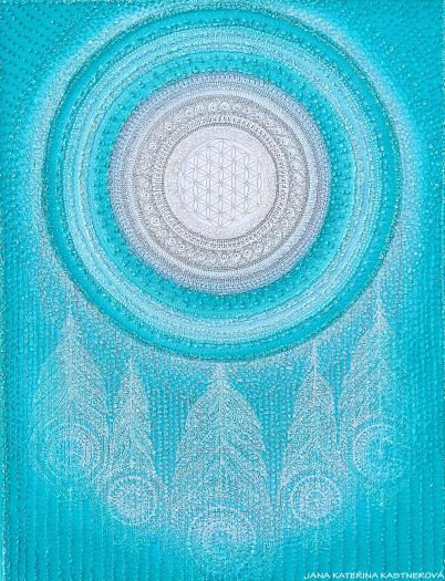 ... TYRKYSOVÝ LAPAČ SNŮ ... - original, plátno 60x80cm, akryl s diamantovými křišťály