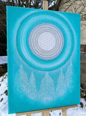 ... TYRKYSOVÝ LAPAČ SNŮ ... - original, plátno 60x80cm, akryl s diamantovými křišťály