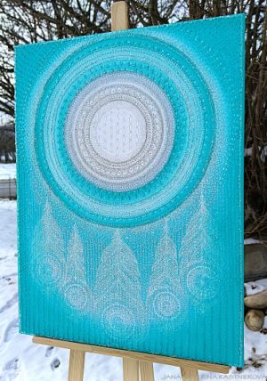 ... TYRKYSOVÝ LAPAČ SNŮ ... - original, plátno 60x80cm, akryl s diamantovými křišťály