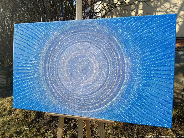 OBRAZ NA PŘÁNÍ ... MANDALA UVOLNĚNÍ, KLIDU, MÍRU, ZTIŠENÍ A PŘIJETÍ ... pro paní Jarušku Nová Paka - original, plátno 70x120cm, akryl s diamantovými křišťály