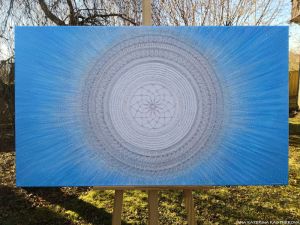 OBRAZ NA PŘÁNÍ ... MANDALA UVOLNĚNÍ, KLIDU, MÍRU, ZTIŠENÍ A PŘIJETÍ ... pro paní Jarušku Nová Paka - original, plátno 70x120cm, akryl s diamantovými křišťály