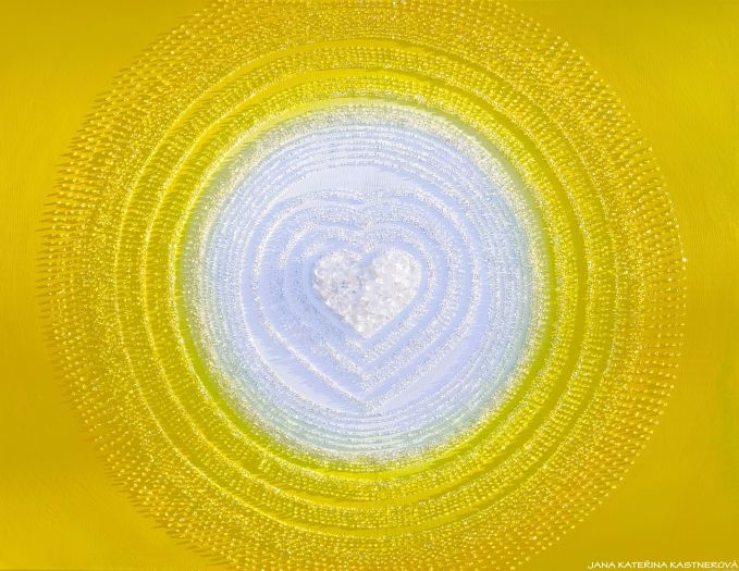 OBRAZ NA PŘÁNÍ pro paní Verunku z Plzně ... SLUNEČNÍ OBRAZ - JSI ÚŽASNÁ ...  - original, plátno 90x120cm, akryl s diamantovými křišťály