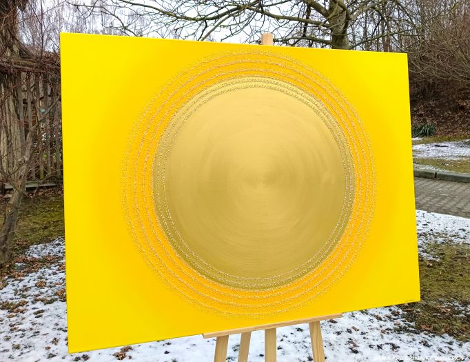 ... SLUNCE VII. ... - original, plátno 130x100cm, akryl s diamantovými křišťály - základní verze obrazu s křišťály (obraz je možno doplnit větším množstvím křišťálů až do jeho okrajů)