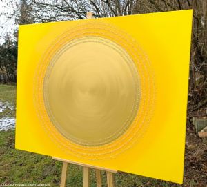 ... SLUNCE VII. ... - original, plátno 130x100cm, akryl s diamantovými křišťály - základní verze obrazu s křišťály (obraz je možno doplnit větším množstvím křišťálů až do jeho okrajů)