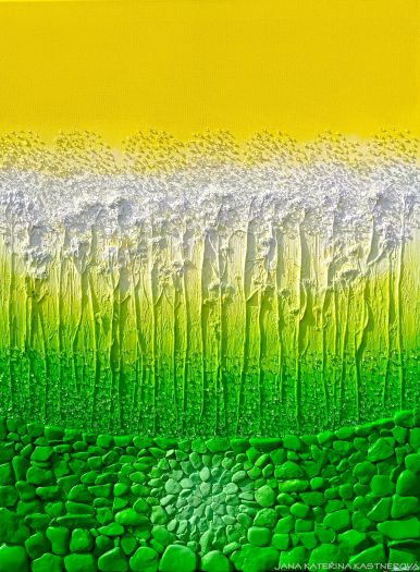 … PROMĚNY – MÍSTO SÍLY V. … - original, plátno 60x80cm, technika akryl s diamantovými křišťály, pískovými kameny a zahradními bylinkami  (dobro-mysl)