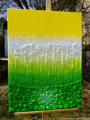 … PROMĚNY – MÍSTO SÍLY V. … - original, plátno 60x80cm, technika akryl s diamantovými křišťály, pískovými kameny a zahradními bylinkami  (dobro-mysl)