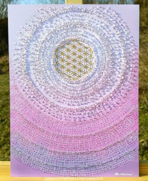 LASKAVÝ (LÁSKA-VÍ) ANDĚL II. - reprodukce obrazu - tisk na kvalitní grafický papír velikosti 30x40cm, v bílém rámu s vyšším profilem, ručně doplněn diamantovými křišťály