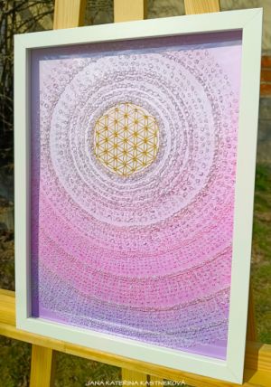 LASKAVÝ (LÁSKA-VÍ) ANDĚL II. - reprodukce obrazu - tisk na kvalitní grafický papír velikosti 30x40cm, v bílém rámu s vyšším profilem, ručně doplněn diamantovými křišťály