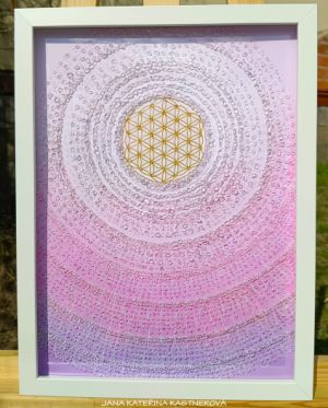 LASKAVÝ (LÁSKA-VÍ) ANDĚL II. - reprodukce obrazu - tisk na kvalitní grafický papír velikosti 30x40cm, v bílém rámu s vyšším profilem, ručně doplněn diamantovými křišťály