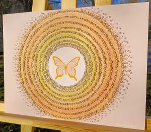 MOTÝL – RADOST, JEMNOST, NĚHA - reprodukce obrazu - tisk na kvalitní grafický papír velikosti 30x40cm, v bílém rámu s vyšším profilem, ručně doplněn diamantovými křišťály