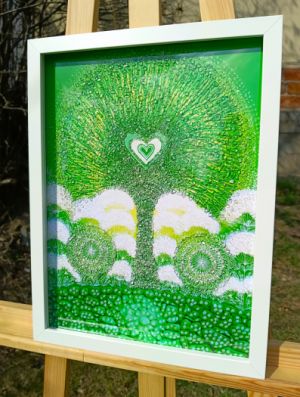 DÍKUVZDÁNÍ PŘÍRODĚ – KŘIŠŤÁLOVÝ STROM - reprodukce obrazu - tisk na kvalitní grafický papír velikosti 30x40cm, v bílém rámu s vyšším profilem, ručně doplněn diamantovými křišťály