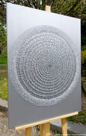 ... DESIGN - MINIMALISMUS - STŘÍBRNÁ ... - original, plátno 60x80cm, akryl s diamantovými křišťály