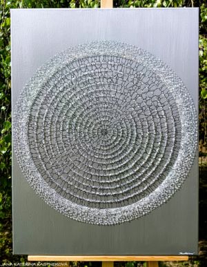 ... DESIGN - MINIMALISMUS - STŘÍBRNÁ ... - original, plátno 60x80cm, akryl s diamantovými křišťály