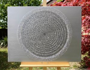 ... DESIGN - MINIMALISMUS - STŘÍBRNÁ ... - original, plátno 60x80cm, akryl s diamantovými křišťály