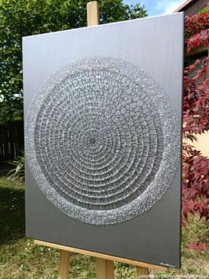 ... DESIGN - MINIMALISMUS - STŘÍBRNÁ ... - original, plátno 60x80cm, akryl s diamantovými křišťály
