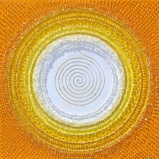 ... ORANŽOVÁ MANDALA SE ZLATOU SPIRÁLOU ... (OBRAZ NA PŘÁNÍ pro paní Jolanku z Brna) - original, plátno 60x60cm, akryl s diamantovými křišťály