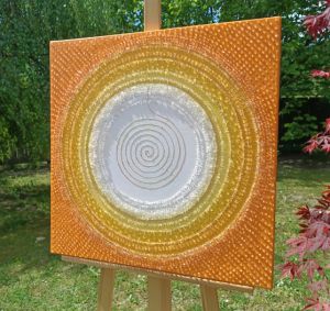 ... ORANŽOVÁ MANDALA SE ZLATOU SPIRÁLOU ... (OBRAZ NA PŘÁNÍ pro paní Jolanku z Brna) - original, plátno 60x60cm, akryl s diamantovými křišťály