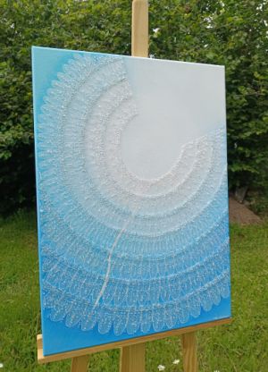 OBRAZ NA PŘÁNÍ pro paní Pavlínku Svitavy … ANDĚL UVOLNĚNÍ, KLIDU, MÍRU, ZTIŠENÍ A PŘIJETÍ II. …- original, malba/ kresba na plátno 50x70cm, akryl s diamantovými křišťály