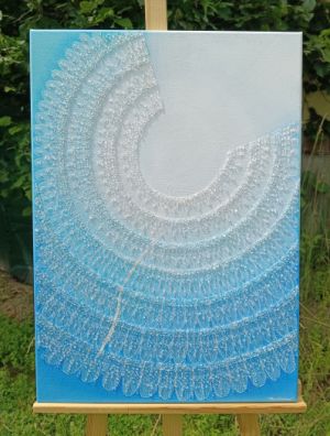 OBRAZ NA PŘÁNÍ pro paní Pavlínku Svitavy … ANDĚL UVOLNĚNÍ, KLIDU, MÍRU, ZTIŠENÍ A PŘIJETÍ II. …- original, malba/ kresba na plátno 50x70cm, akryl s diamantovými křišťály
