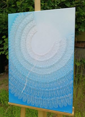 OBRAZ NA PŘÁNÍ pro paní Pavlínku Svitavy … ANDĚL UVOLNĚNÍ, KLIDU, MÍRU, ZTIŠENÍ A PŘIJETÍ II. …- original, malba/ kresba na plátno 50x70cm, akryl s diamantovými křišťály