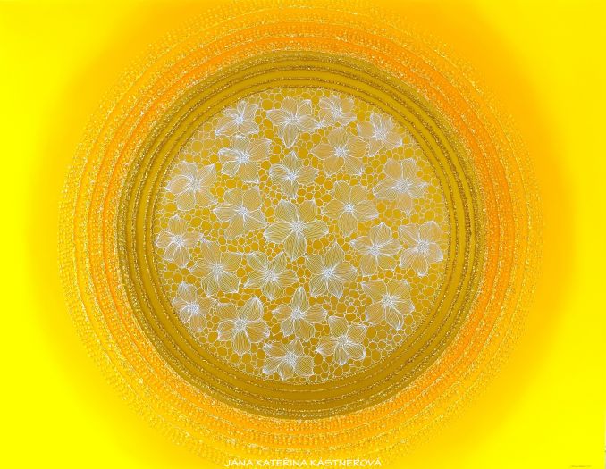 … SLUNCE – KRÁSNÝ ŽIVOT JE TVÝM POSLÁNÍM … - original, plátno 130x100cm, technika akryl s diamantovými křišťály