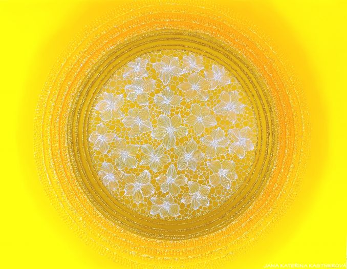 … SLUNCE – KRÁSNÝ ŽIVOT JE TVÝM POSLÁNÍM … - original, plátno 130x100cm, technika akryl s diamantovými křišťály