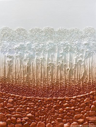 … MOTIV PŘÍRODY - MINIMALISTICKÝ INTERIÉROVÝ OBRAZ … - original, plátno 60x80cm, akryl s diamantovými křišťály, pískovými kameny, zahradními bylinkami
