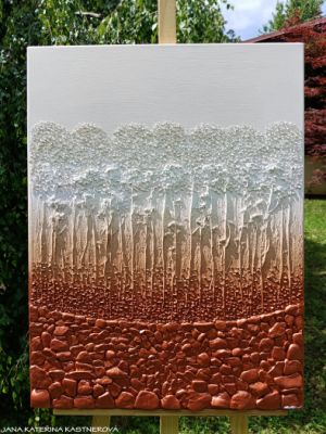 … MOTIV PŘÍRODY - MINIMALISTICKÝ INTERIÉROVÝ OBRAZ … - original, plátno 60x80cm, akryl s diamantovými křišťály, pískovými kameny, zahradními bylinkami