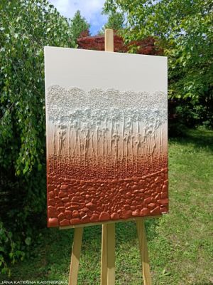 … MOTIV PŘÍRODY - MINIMALISTICKÝ INTERIÉROVÝ OBRAZ … - original, plátno 60x80cm, akryl s diamantovými křišťály, pískovými kameny, zahradními bylinkami