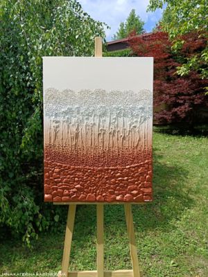 … MOTIV PŘÍRODY - MINIMALISTICKÝ INTERIÉROVÝ OBRAZ … - original, plátno 60x80cm, akryl s diamantovými křišťály, pískovými kameny, zahradními bylinkami