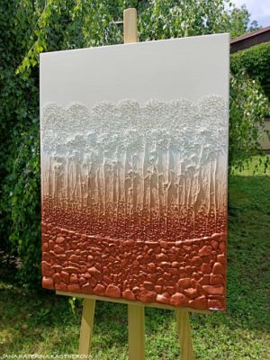 … MOTIV PŘÍRODY - MINIMALISTICKÝ INTERIÉROVÝ OBRAZ … - original, plátno 60x80cm, akryl s diamantovými křišťály, pískovými kameny, zahradními bylinkami