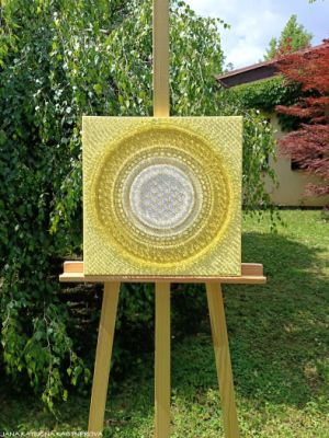 ...SLUNEČNÍ MANDALIČKA MALIČKÁ II. ... - original, plátno 40x40cm, akryl s diamantovými křišťály