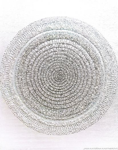 ... DESIGN - MINIMALISMUS - STŘÍBRNÁ II. ... - original, plátno 90x70cm, akryl s diamantovými křišťály