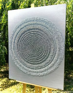 ... DESIGN - MINIMALISMUS - STŘÍBRNÁ II. ... - original, plátno 90x70cm, akryl s diamantovými křišťály