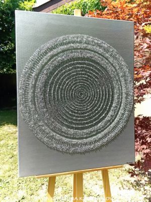 ... DESIGN - MINIMALISMUS - STŘÍBRNÁ II. ... - original, plátno 90x70cm, akryl s diamantovými křišťály