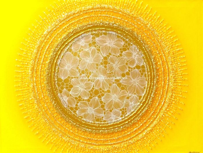 … SLUNCE – KRÁSNÝ ŽIVOT JE TVÝM POSLÁNÍM III. … - original, plátno 80x60cm, technika akryl s diamantovými křišťály