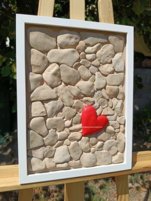 … OBRAZ PRO TEBE – SRDEČNÝ … original, sololit 30x40cm v bílém rámu, akryl s pískovými kameny