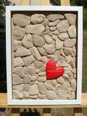 … OBRAZ PRO TEBE – SRDEČNÝ … original, sololit 30x40cm v bílém rámu, akryl s pískovými kameny