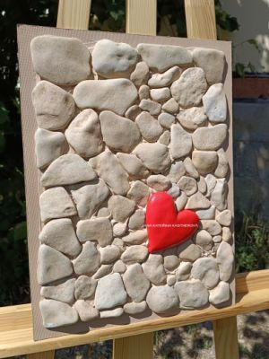 … OBRAZ PRO TEBE – SRDEČNÝ … original, sololit 30x40cm v bílém rámu, akryl s pískovými kameny