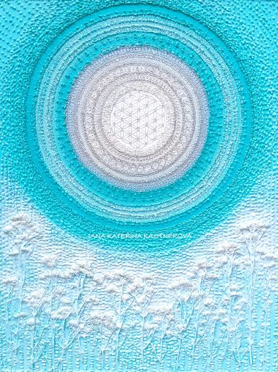 ... TYRKYSOVÁ KRAJINA ... - original, plátno 80x60cm, akryl s diamantovými křišťály, zahradními bylinkami (dobro-mysl)