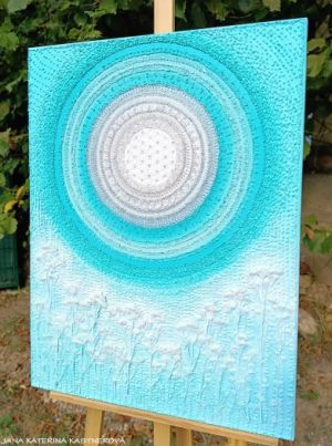 ... TYRKYSOVÁ KRAJINA ... - original, plátno 80x60cm, akryl s diamantovými křišťály, zahradními bylinkami (dobro-mysl)