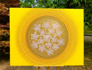 … SLUNCE – KRÁSNÝ ŽIVOT JE TVÝM POSLÁNÍM II. … - original, plátno 130x100cm, akryl s diamantovými křišťály