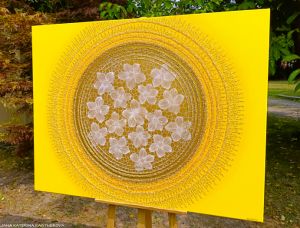 … SLUNCE – KRÁSNÝ ŽIVOT JE TVÝM POSLÁNÍM II. … - original, plátno 130x100cm, akryl s diamantovými křišťály