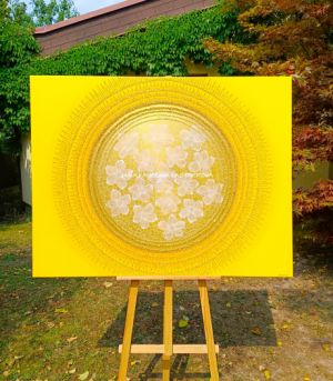 … SLUNCE – KRÁSNÝ ŽIVOT JE TVÝM POSLÁNÍM II. … - original, plátno 130x100cm, akryl s diamantovými křišťály
