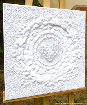 ... BÍLÁ - MOTIV PŘÍRODY ... - original, plátno 50x50cm, technika akryl s diamantovými křišťály, pískovými kameny, šípky