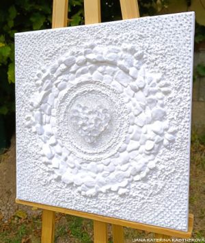 ... BÍLÁ - MOTIV PŘÍRODY ... - original, plátno 50x50cm, technika akryl s diamantovými křišťály, pískovými kameny, šípky