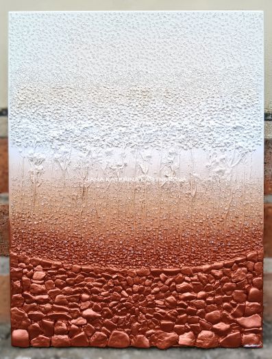 … ZEMITÁ HNĚDÁ – MOTIV PŘÍRODY … - original, plátno 60x80cm, technika akryl s diamantovými křišťály, pískovými kameny a zahradními bylinkami (dobro-mysl)