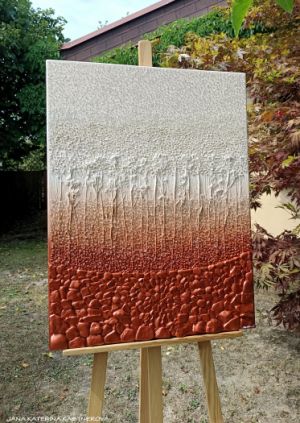 … ZEMITÁ HNĚDÁ – MOTIV PŘÍRODY … - original, plátno 60x80cm, technika akryl s diamantovými křišťály, pískovými kameny a zahradními bylinkami (dobro-mysl)