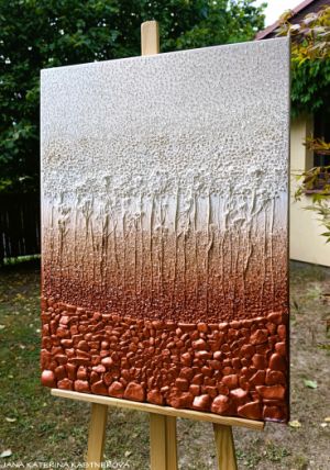 … ZEMITÁ HNĚDÁ – MOTIV PŘÍRODY … - original, plátno 60x80cm, technika akryl s diamantovými křišťály, pískovými kameny a zahradními bylinkami (dobro-mysl)